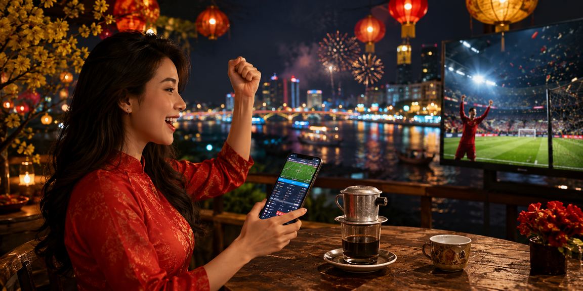 Người dùng vùng đồng bằng sông Cửu Long theo dõi kèo thể thao trên điện thoại bên ly cà phê